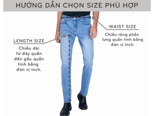 Bảng size quần jean nam tham khảo